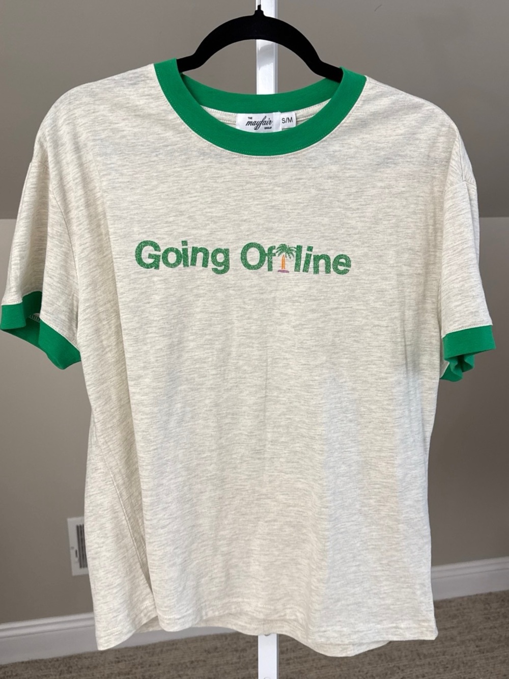 Going Offline Green Trim Ringer Tee